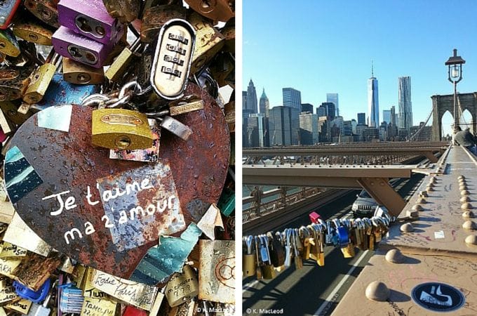 Love locks in Paris and New York City