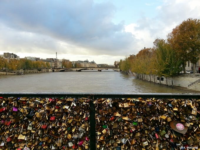 Love locks & the Eiffel Tower in the distance