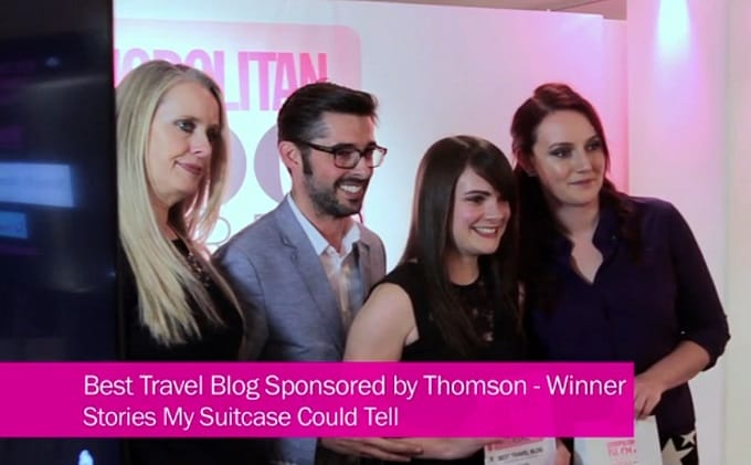 Being presented with the award at the Cosmopolitan Blog Awards