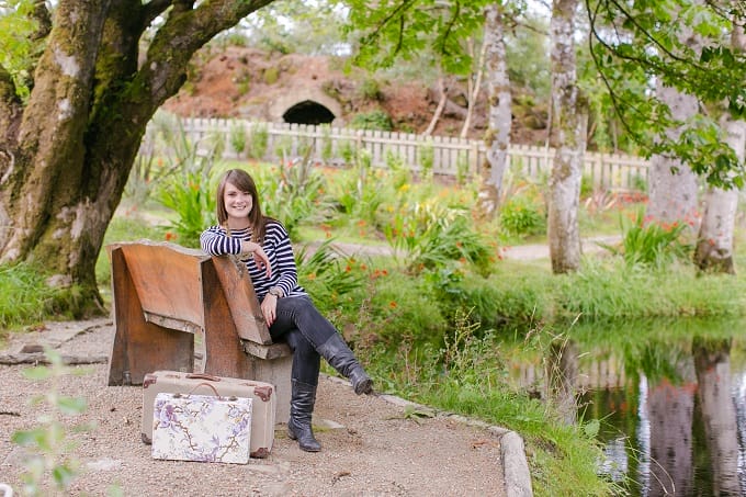 Katie with her suitcase in the Lews Castle Grounds