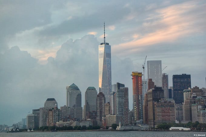 One World Trade Center and Lower Manhattan at sunset