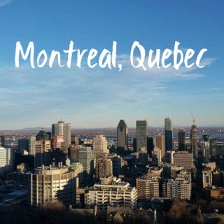 Montreal skyline with headline text