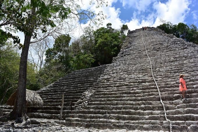 Preparing to climb the Mayan temple at Coba