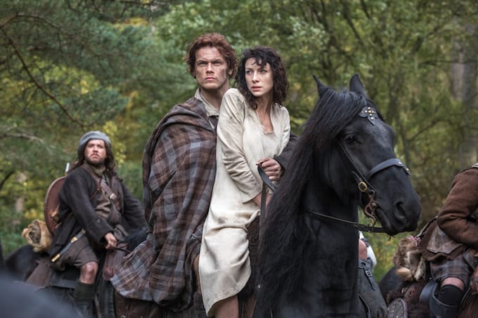 Outlander Claire and Jamie on horseback